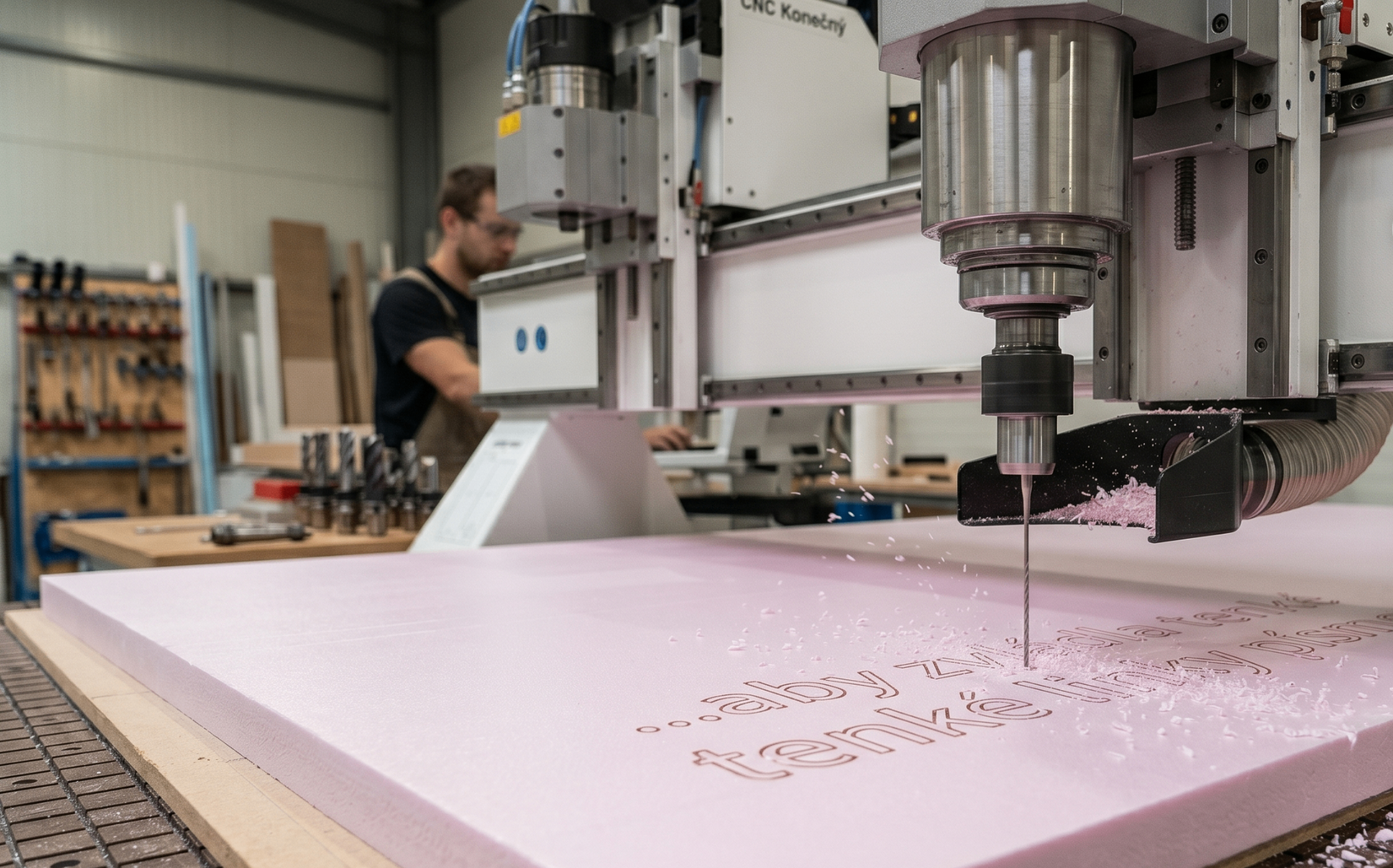 CNC router při frézování